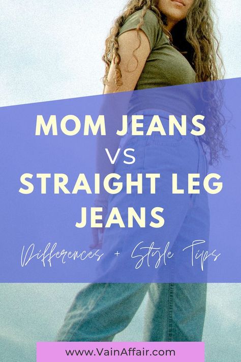 Mom Jeans vs Straight Jeans | The Differences & Style Tips For All! Fashion tips for women ideas. Womens Midrise Straight Jeans, Mid Rise Straight Leg Jeans Outfit, Straight Leg Mom Jeans Outfit, Og Straight Jeans Outfit, Mom Jeans Vs Straight Jeans, How To Style High Rise Straight Jeans, Mom Straight Jeans Outfit, Slim Fit Mom Jeans Outfit, High Rise Straight Leg Jeans Outfit