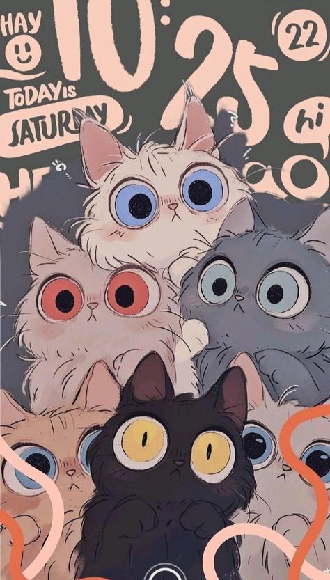 Cat Wallpaper Iphone, Cat Phone Wallpaper, Random Wallpaper, Cool Wallpapers Art, Cat Posters, Dessin Adorable, Kawaii Wallpaper, Cat Wallpaper, Anime Scenery Wallpaper