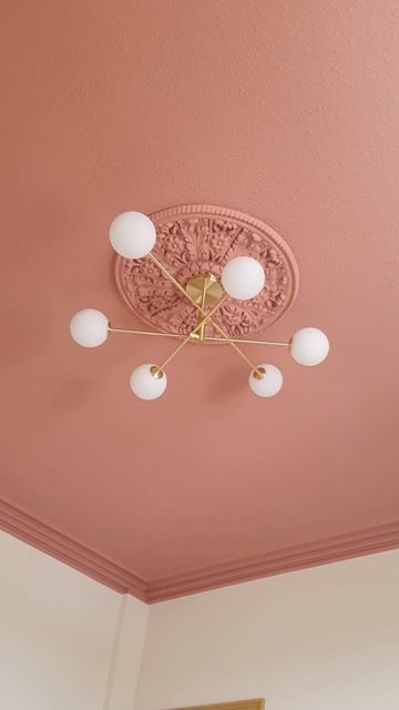 Pink Living Room Ceiling, Mint Green Ceiling, Cider Rose Farrow And Ball, Terracotta Ceiling Light, Pink Ceiling White Walls, Painted Ceiling Lounge, Pink Ceiling Living Room, Painted Ceiling Nursery, Pink Ceiling Light