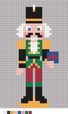 Nutcracker Pixel Art, Nutcracker Cross Stitch Pattern Free, Nutcracker Cross Stitch Pattern, Cross Stitch Nutcracker, Christmas Perler Bead Patterns, Pixel Art Noel, Christmas Pixel Art, Pixel Quilting, Christmas Perler Beads