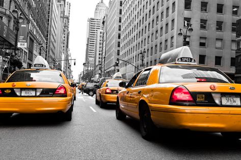 Yellow Taxi. Taxi on the Street of New York in black and white with yellow cabs, , #AD, #black, #white, #yellow, #York, #Yellow #ad Taxi Wallpaper, Taxi Photography, White Taxi, New York Taxi, Yellow Taxi, Yellow Cabs, Landscape Background, Black White Yellow, New York Street