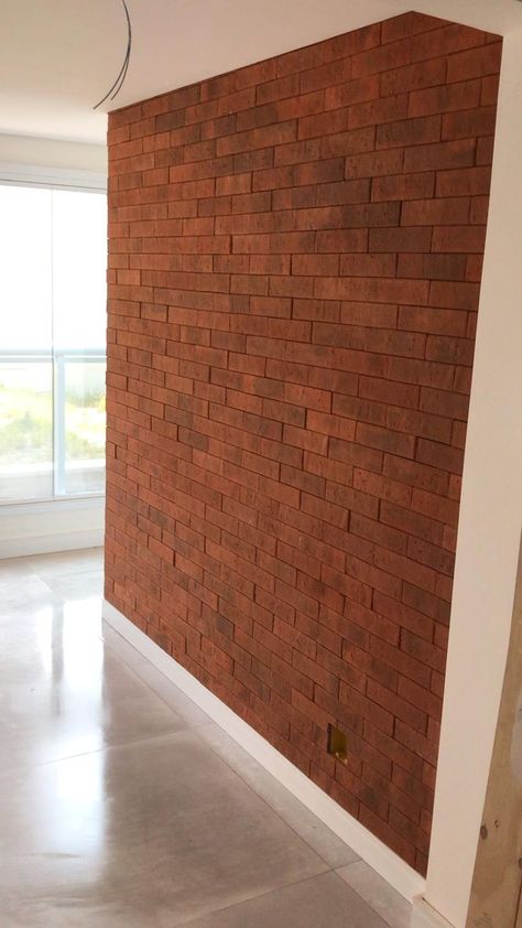 Brick Wall Cladding Interior, Brick Cladding Interior, Red Brick Wall Interior, Indian Apartment Decor, Brick Wall Interior Living Room, Brick Studio, Industrial Loft Design, Brick Interior Wall, Stone Wall Design