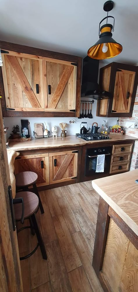 Small Cabin Remodel Before And After, Rustic Tiny House Cabin Interior, Small Kitchen Rustic Ideas, Western Boho Kitchen Ideas, Small Western Kitchen Ideas, Rustic Kitchen Design Farmhouse Style, Diy Rustic Kitchen Cabinets, Western Kitchen Cabinets, Rustic Small Kitchen Ideas