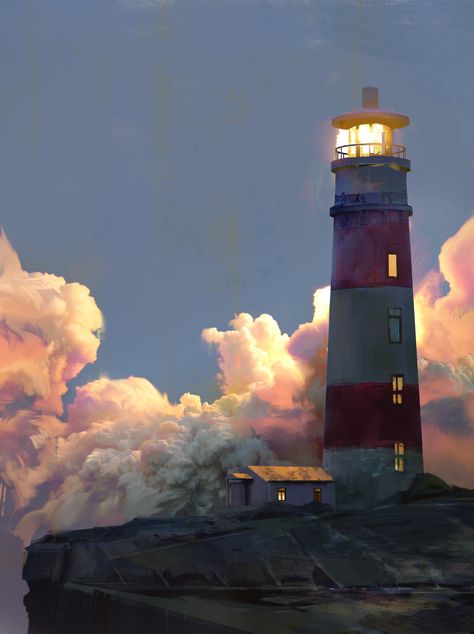 ArtStation - lighthouse, Ramazan Kazaliev Lighthouse Lighting, Lighthouses Photography, Lighthouse Photos, Lighthouse Painting, Lighthouse Keeper, Lighthouse Pictures, Lighthouse Art, Beautiful Lighthouse, Beacon Of Light