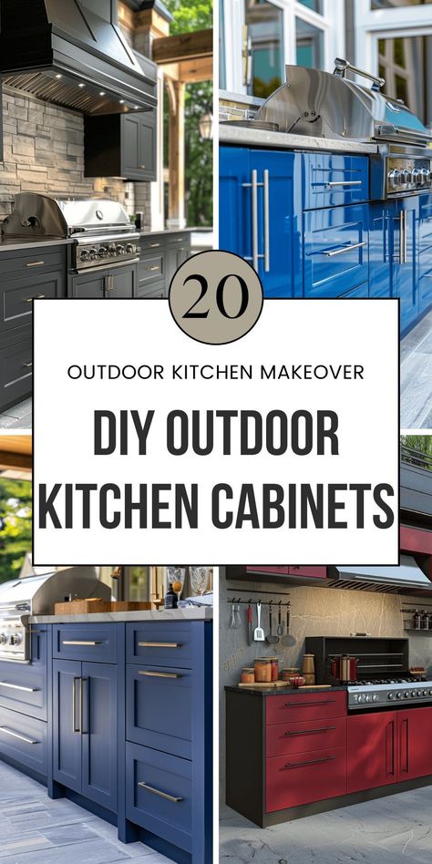 Explore 20 outdoor kitchen cabinet ideas on a budget! Get creative with storage, doors, and outdoor kitchen worktops. Build your DIY outdoor kitchen with practical designs that add a sink or revamp your space with a fresh look. Save this pin to your "outdoor kitchen cabinets" board for more details! Outdoor Kitchen With Cabinets, Bbq Cabinets Outdoor, Outdoor Kitchen Cabinet Ideas, Outside Cabinets Ideas, Diy Outdoor Kitchen Ideas On A Budget, Patio Cabinets Outdoor, Outdoor Kitchen Cabinets Diy, Diy Outdoor Cabinet, Outdoor Cabinet Ideas