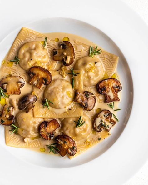 Easy Simple Recipes, Creamy Sausage Pasta, Burnt Butter, Mushroom Cream Sauce, Homemade Pasta Dough, Mushroom Ravioli, Ricotta Ravioli, Ravioli Pasta, Mushroom Cream Sauces