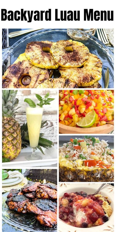 Hawaiian Sides Easy, Authentic Hawaiian Food Luau Party, Hawaiian Dinner Party Menu Ideas, Luau Party Appetizers Finger Foods, Easy Luau Food, Side Dishes For Hawaiian Chicken, Hawaiian Lunch Ideas, Hawaiian Luau Recipes, Hawaiian Main Dishes