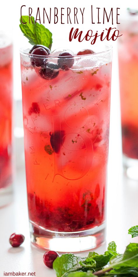 This Cranberry Mojito is all the best things about Mojito's but with a holiday twist!  Mojito recipe, how to make a mojito, easy mojito, cranberry mojito, cranberry lime mojito, new years eve mojito, cocktail, drink, holiday drink, drink ideas, new years eve drinks, i am baker Christmas Mojitos, Fall Mojito Recipe, Fall Mojito, New Years Eve Cocktails Recipes, New Years Eve Cocktail, Christmas Mojito Recipe, New Year Drinks Cocktails, Holiday Mojito Recipe, Cranberry Mojito Recipe