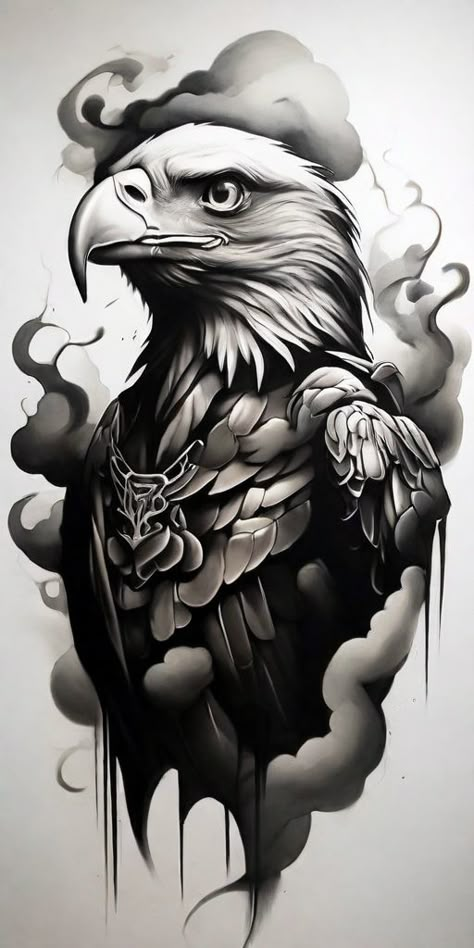 Eagle Tattoo Drawing, Black And White Eagle Tattoo, Dark Eagle Tattoo, Tattoo Ideas Birds, Eagle Tattoo Ideas, Realistic Eagle Tattoo Design, Eagle Tattoo Design, Gothic Eagle Tattoo, Traditional Tattoos