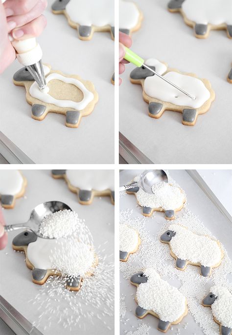 Sheep Royal Icing Cookies, Sheep Sugar Cookies Decorated, Farm Animal Cookies Royal Icing, Lamb Cookies Decorated, Sheep Sugar Cookies, Eid Sugar Cookies, Sheep Cookies Decorated, Sheep Biscuits, Sheep Cake Ideas