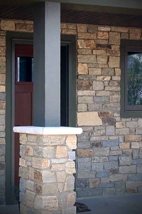 Stone Pillars Columns, Exterior Stone Veneer, Stone Mortar, Stone Porches, Stone Veneer Panels, Veneer Stone, Stone Exterior Houses, Church Interior Design, Stone Wall Design