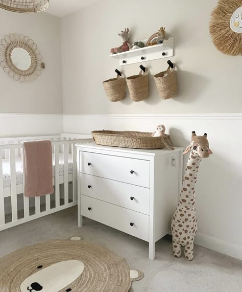 Sage Green Nursery With White Crib, Wall Hooks Nursery, Nursery Beige And White, Cream And White Nursery, Beige Safari Nursery, Beige Wall Nursery, Nursery Hemnes, White And Beige Nursery, Guest Room And Nursery Combo