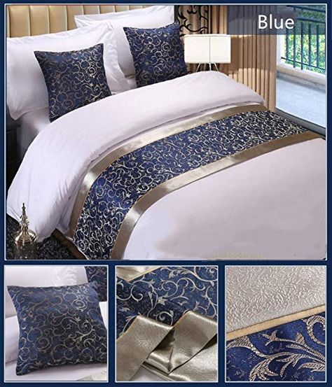 Bed Scarf Ideas, Bedding Scarf, Bed Spread Ideas, Bed Runners Ideas, Hotel Card, Blue Bed, Bed Runners, Floral Bedspread, Single Queen