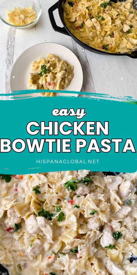 The Easiest Garlic Parmesan Chicken with Bow Tie Pasta - Hispana Global Chicken And Bowtie Pasta Recipes, Chicken Bowtie Pasta, Bow Tie Pasta Recipe, Crockpot Chicken Spaghetti, Garlic Parmesan Pasta, Bow Tie Pasta, Chicken Stroganoff, Chicken Parmesan Pasta, Garlic Parmesan Chicken