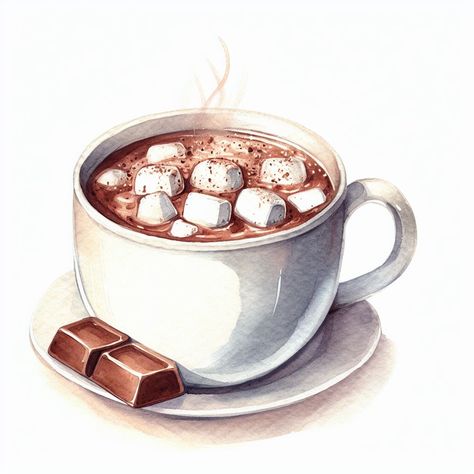 Cup Of Hot Chocolate Drawing, Hot Cocoa Watercolor, Watercolor Hot Chocolate, Hot Cocoa Drawing, Hot Chocolate Painting, Hot Chocolate Watercolor, Hot Chocolate Illustration, Hot Chocolate Drawing, Hot Chocolate Art