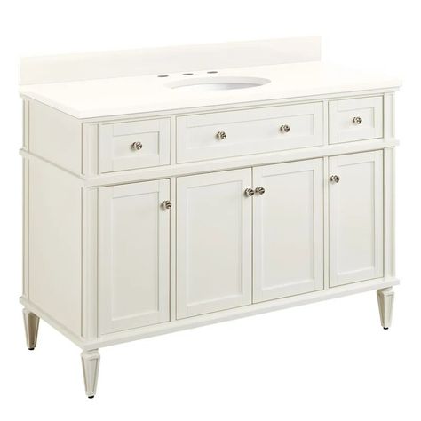 Signature Hardware Elmdale 48.125" W x 21" D x 34.25" H Bathroom Vanity | Wayfair Signature Hardware, Undermount Sink, Carrara Marble, Adjustable Shelves, Vanity Set, Hinges, Bathroom Vanity, Drawers, Vanity