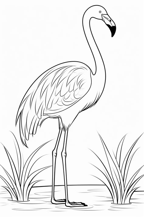 Flamingo Coloring Page Free Printable, Flamingo Drawing Simple, Flamingo Outline, Outline Animals, Simple Outline Drawing, Flamingo Drawings, Sketches Outline, Simple Bird Drawing, Flamingo Drawing