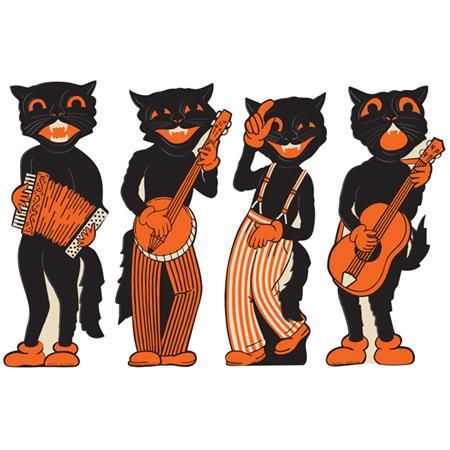 Beistle Vintage - Scat Cat Band Cutouts (4/pkg) Cat Band, Beistle Halloween, Vintage Halloween Art, Halloween Wall Decor, Vintage Halloween Decorations, Halloween Illustration, Halloween Images, Halloween Paper, Retro Halloween