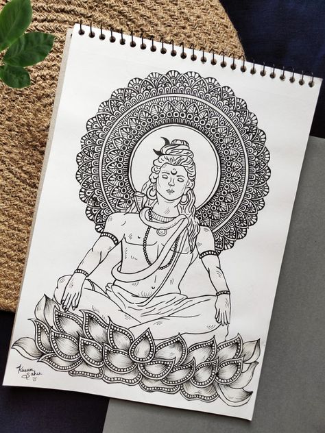 Shiv Mandala drawn using fine liners from brustro. For more follow- @Captivating_canvas10 #shiva #shivratri #shivmandala Lord Shiva Drawings Mandala, Maha Shivratri Drawing Mandala, Lord Shiva Doodle Art, Shivratri Mandala Art, Shivratri Special Drawing, Shiv Drawings Sketches, Shivratri Painting, Lord Shiva Drawing Sketches, Shiv Drawings