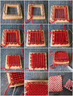 Mosaic of weave-it how to by Girlontherocks, via Flickr Square Loom Weaving, Pin Loom Weaving Projects, Loom Board, Pin Weaving, Pin Loom, Weaving Loom Diy, Loom Craft, Weaving Loom Projects, Loom Knitting Projects