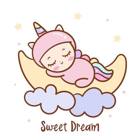 Vector cute baby sleep on moon sweet dre... | Premium Vector #Freepik #vector #cute-unicorn #sweet-dreams #baby-unicorn #unicorn Unicorn Wallpaper Cute, Dream Logo, Unicorn Painting, Unicorn Pictures, Baby Logo, Unicorn Illustration, Iphone Wallpaper Sky, Unicorn Wallpaper, Inspirational Stickers