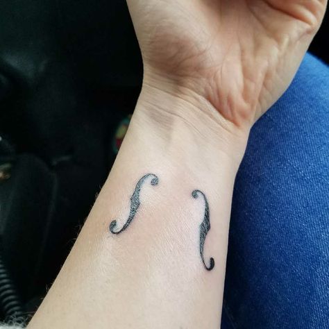 F holes tattoo! Violin. Violin F Hole Tattoo, F Hole Tattoo Violin, Violin Tatoos, F Holes Tattoo, Violin Tattoos For Women, F Hole Tattoo, Violin Tattoos, Base Clef Tattoo, Violin Tattoo Ideas