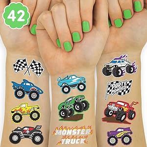 Race Car Tattoo, Monster Truck Party Favors, Monster Truck Birthday Party, Truck Party Favors, Truck Tattoo, Big Cars, Temporary Tattoo Paper, Truck Birthday Party, Monster Truck Party