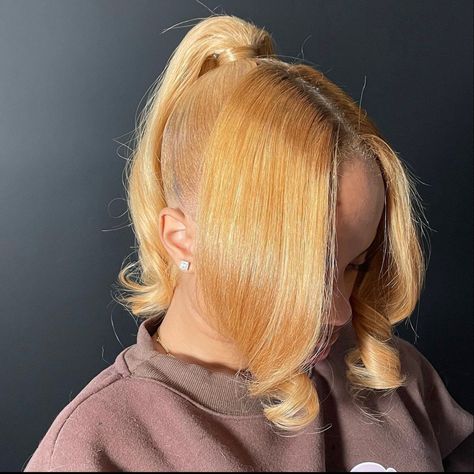 Silk Press Honey Blonde, Honey Blonde Ponytail Weave, Blonde Ponytail Black Women, Honey Blonde Hair On Black Women Natural, Honey Brown Hair Dye, Blonde Layered Hair, Blonde Natural Hair, Blonde Ponytail, Girl Hair Colors