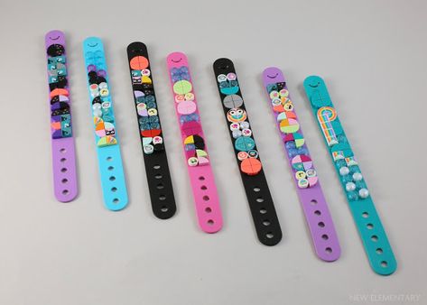 LEGO® DOTS Review: the Bracelet sets | New Elementary, a LEGO® blog of parts Lego Bracelet Dots, Lego Dots Bracelet Ideas, Lego Dots Ideas, Dots Lego, Lego Bracelet, Lego Friends Birthday, Lego Website, Minecraft Pattern, Lego Dots