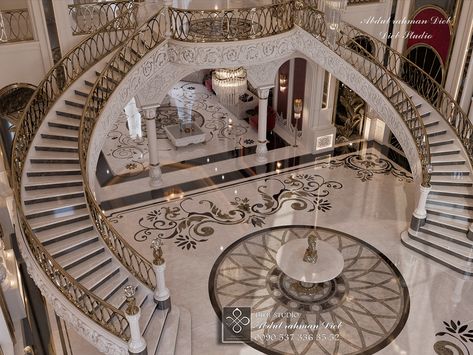 Classical Fantasy Palace Entrance Hall on Behance Palace Entrance Hall, Classic Stairs Design, Stair Decorations, Decoration Stairs, Decorating Stairs, Palace Entrance, Fantasy Palace, Modern Mansion Interior, Stairs Decoration