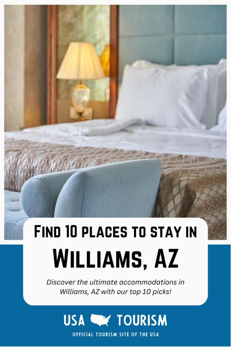 Planning a trip to Williams, AZ and wondering where to stay? We've got you covered! In this article, we've put together a list of the top ten places to stay in Williams, AZ, from rustic cabins to luxurious resorts. Whether you're looking for a cozy retreat in the mountains or a convenient downtown location, Williams has a variety of lodging options to suit any preference and budget. Join us as we explore the best places to stay in Williams and make your next trip a memorable one. Usa Tourism, Williams Az, Williams Arizona, Grand Canyon Railway, Rustic Cabins, Arizona Vacation, Historic Route 66, Country Inn, Arizona Travel