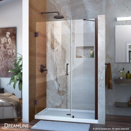 Unidoor 41 - 49 Hinged Shower Door Dreamline Shower Door, Wall Profile, Hinged Shower Door, Shower Door Designs, Black Shower Doors, Frameless Hinged Shower Door, Bathroom Themes, Tub Doors, Tub Shower Doors