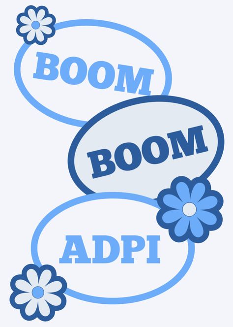 Blue adpi boom boom floral graphic Adpi Rmhc, Alpha Delta Pi Graphics, Adpi Aesthetic, Adpi Letters, Adpi Graphics, Adpi Merch, Frat Shirts, Recruitment Graphics, Little Gifts Sorority