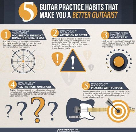 Want to get more results from your guitar practice? Read this article to learn 5 effective practice habits. How To Get Better At Guitar, Guitar Motivation, Practice Guitar, Guitar Tricks, Bass Guitars For Sale, Basic Guitar Lessons, Bass Guitar Lessons, How To Sing, Guitar Practice