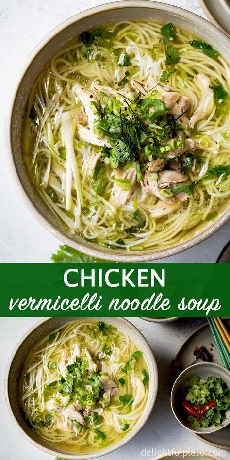 Chicken Pho Soup, Easy Asian Noodle Recipes, Chicken Vermicelli, Pho Spices, Easy Asian Noodles, Asian Soup Recipes, Vermicelli Recipes, Vietnamese Soup, Healthy Noodles