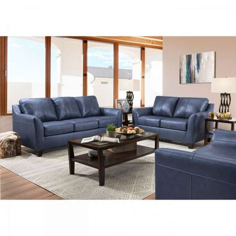 Navy Blue Living Room Furniture, Blue Living Room Furniture, Blue Leather Couch, Blue Living Room Sets, Blue Furniture Living Room, Blue Couch Living, Blue Sofa Living, Brown And Blue Living Room, Blue Sofas Living Room