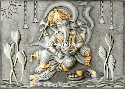 Ganesh Design, Temple Painting, Front Elevation Design, Ganesh Idol, Buddha Wall Art, Door Design Images, Front Elevation Designs, Cement Art, Tanjore Painting