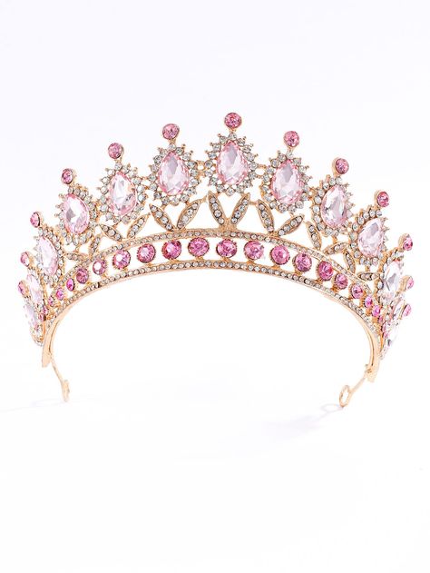 Pink Princess Tiara, Pink Crown Headpiece For Wedding, Crown With Pink Jewels, Adjustable Pink Crown With Round Shape, Elegant Pink Crown-shaped Jewelry, Queens Tiaras, Crown For Women, Rhinestone Headpiece, Bridal Headwear