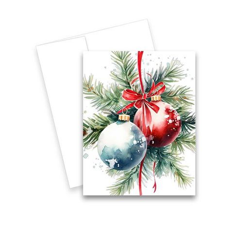 AriaRaeDesign - Etsy Christmas Ornament Cards, Christmas Watercolors, Watercolor Holiday Cards, Painted Christmas Cards, Christmas Note Cards, Christmas Card Ornaments, Christmas Note, Ornament Card, Christmas Card Art