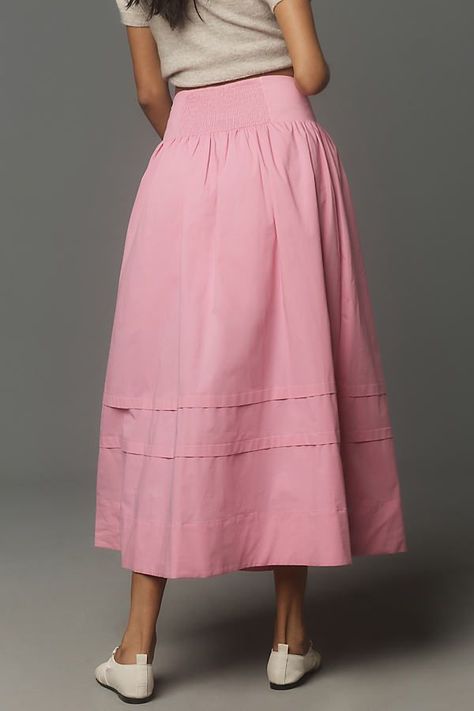 Skirts Ideas, Simple Frock Design, Pink Midi Skirt, Button Up Skirts, Midi Flare Skirt, Pink Fits, Exclusive Dress, Long Dress Casual, Midi Skirt Pencil