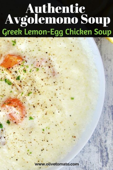 Authentic Avgolemono Soup - Creamy Greek Lemon Chicken Soup Greek Lemon And Chicken Soup, Greek Lemon Soup Authentic, Aveglemeno Soup, Greek Soup Avgolemono, Greek Chicken Soup With Lemon, Avogolemo Soup Recipe, Lemon Soup Greek, Greek Lemon Chicken Soup Avgolemono, Mediterranean Soups