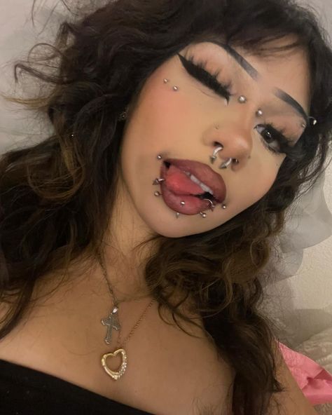 Instagram photo by @slump666637985 • Jan 18, 2024 at 3:36 AM Deftones Girl, Anti Eyebrow Piercing, Piercing Bridge, Emo Piercings, Cut Wolf, Anti Eyebrow, Eyebrow Piercing Jewelry, Vertical Labret Piercing, Piercing Eyebrow