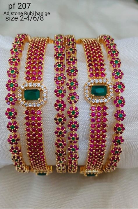 Traditional Bangles with Kemp stones Stone Bangle Designs, Ruby Bangles Gold, Red Stone Bangles, Kemp Bangles, Jewel Accessories, Payal Designs Silver, South Jewellery, Ruby Necklace Designs, Traditional Bangles