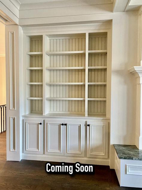 Loft Nook, Build Ins, Classic Shelves, Bookshelf Door, Cabinet Shelves, Wood Panelling, Bookshelf Ideas, Built In Shelves Living Room, Living Room Built Ins