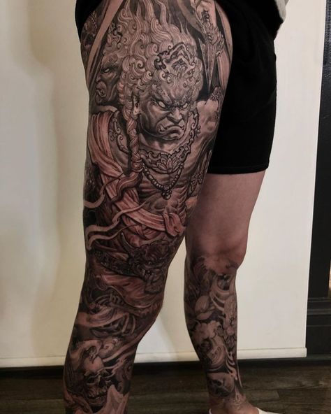 Fudo Myoo, Japanese Leg Tattoo, Geisha Tattoo Design, Asian Dragon Tattoo, Small Dragon Tattoos, Full Leg Tattoos, Dragon Sleeve Tattoos, Dragon Tattoo For Women, Tattoo Parlor