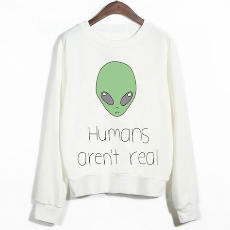 Alien Sweatshirt, Harajuku Sweatshirt, White Crewneck Sweatshirt, Tokyo Street Fashion, Graphic Print Sweatshirt, White Long Sleeve Top, Sweatshirt Outfit, Graphic Tops, Print Graphic