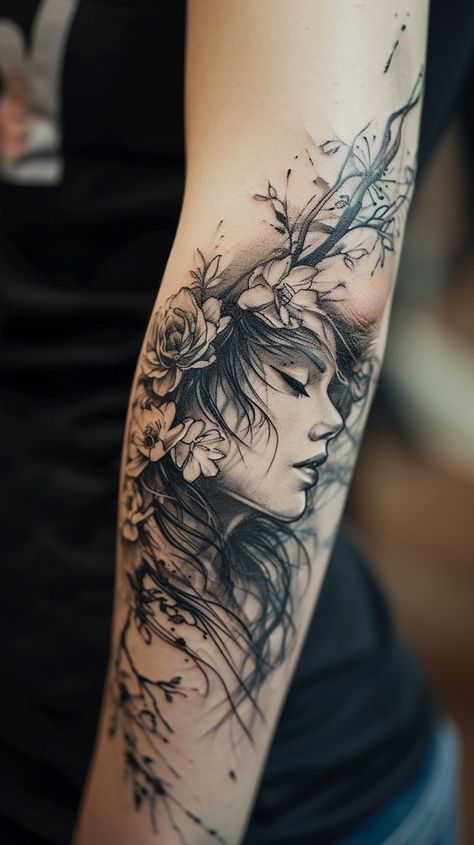 Tato Geisha, Family Sleeve Tattoo, Empowerment Tattoo, Feminine Shoulder Tattoos, Female Warrior Tattoo, Colour Tattoo For Women, Mujeres Tattoo, Empowering Tattoos, Spiritual Connections