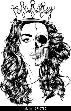 Girl Black And White, Crown Drawing, Day Of Dead, Dead Girl, Crown, Black And White, White, Black