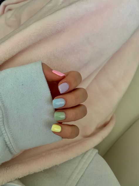 pastel colored easter nails Pastel Color Gel Nails, Short Nails Ideas Pastel, Easter Nails Short Acrylic, Solid Easter Nails, Simple Pastel Nails Short, Easter Nails 2024 Short, Easter Pastel Nails Spring, Spring Pastel Nails Short, Easter Nails Squoval