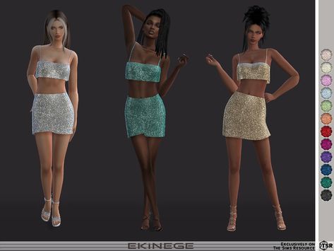 The Sims Resource - Rhinestone Mini Skirt - Set37-2 Rhinestone Mini Skirt, Rhinestone Crop Top, Camo Bra, Glitter Outfit, Shiny Skirts, Silk Mini Skirt, Athletic Crop Top, Sparkly Top, Sims4 Clothes